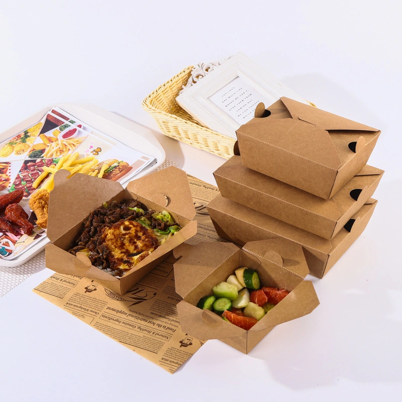 Custom Disposable Kraft Paper Packaging Take Away Fast Food Box Hamburger Hot Dog Fried Chicken Food Container Box