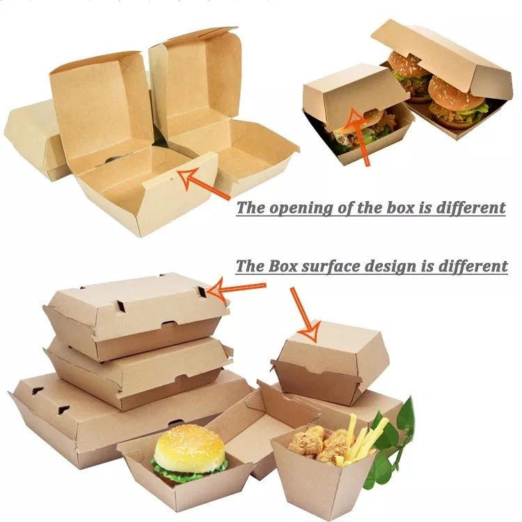 Custom Logo Printing Food Grade Kraft Paper Burger/French Fries/Salad/ Fast Food to Go Box Packaging