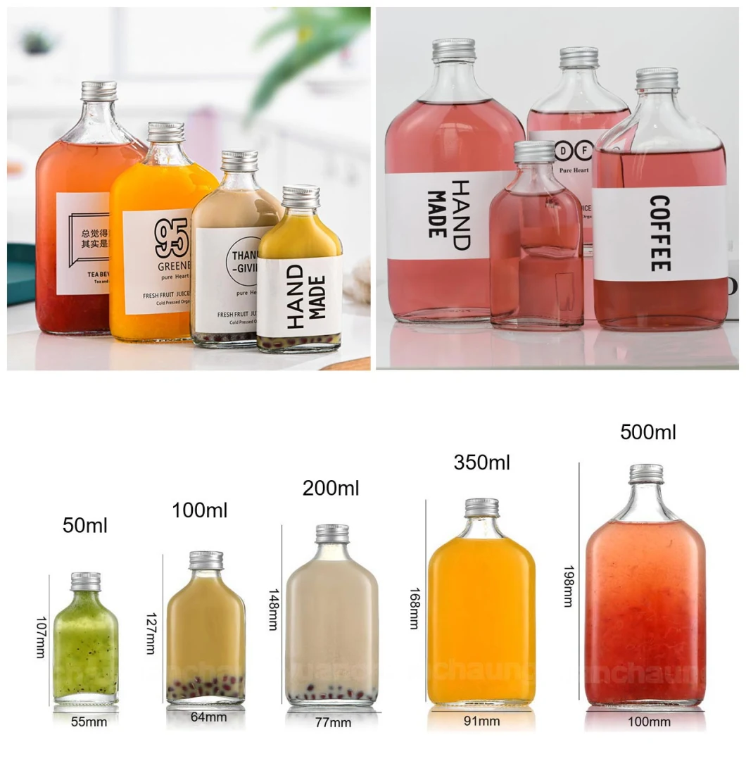 50ml 100ml 200ml 300ml 350ml 500ml Custom Clear Commercial Empty Glass Cold Press Coffee Beverage Juicy Fruit Juice Bottle